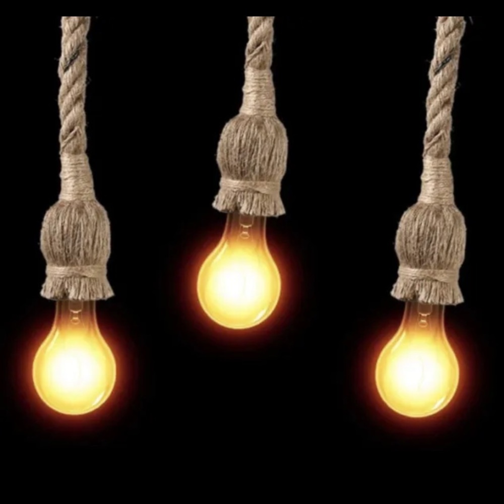NEW in Bag 5 pcs Hemp Rope Pendant Lights, Ceiling Lamp Single Head, Hard Wire - Picture 1 of 6